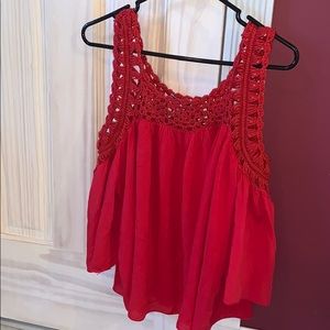 Open shoulder red blouse